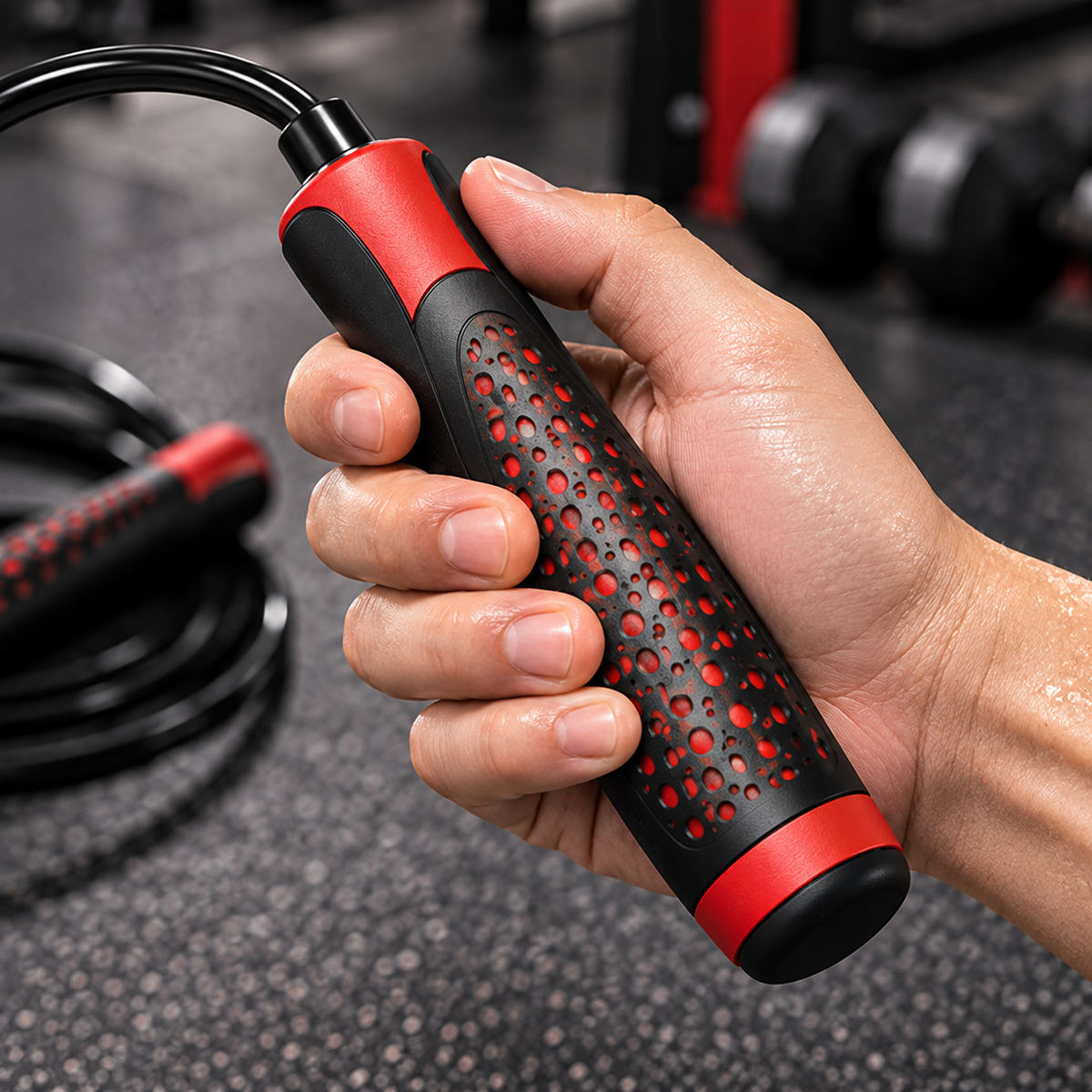 Black & Red Ergonomic Anti-Slip Jump Rope