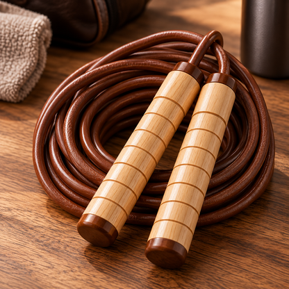 Natural Wood Handle Brown Jump Rope
