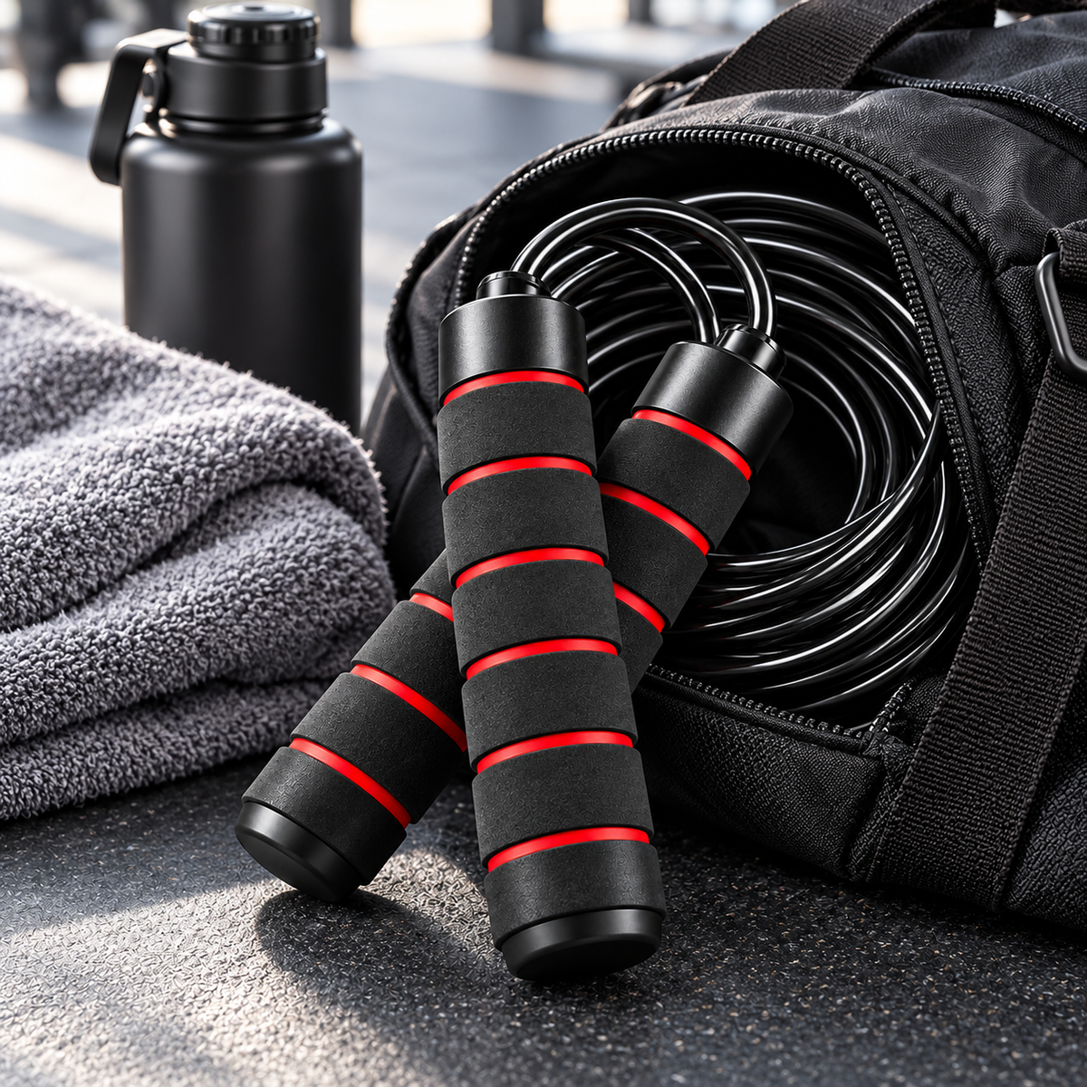 Black & Red Foam Grip Jump Rope
