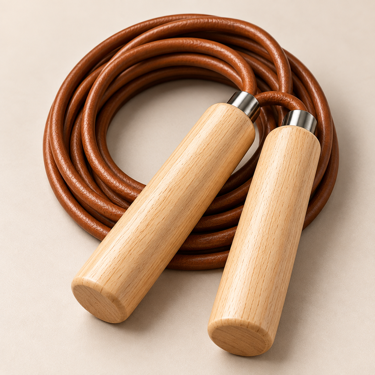 Natural Wood Handle Brown Jump Rope