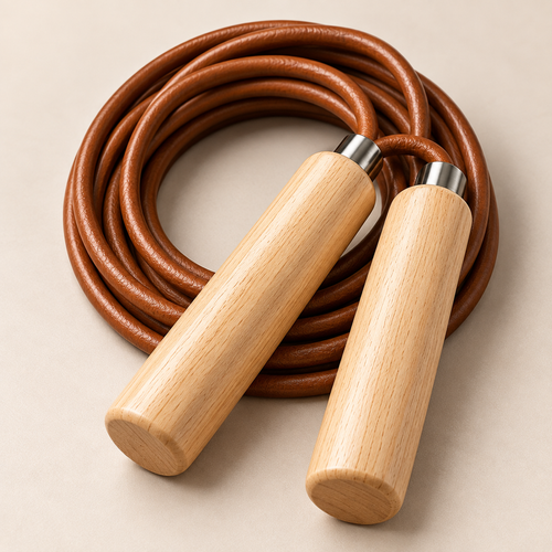 Natural Wood Handle Brown Jump Rope