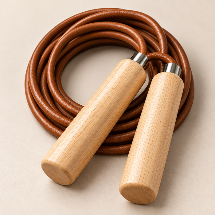 Natural Wood Handle Brown Jump Rope