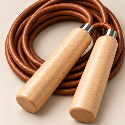 Natural Wood Handle Brown Jump Rope