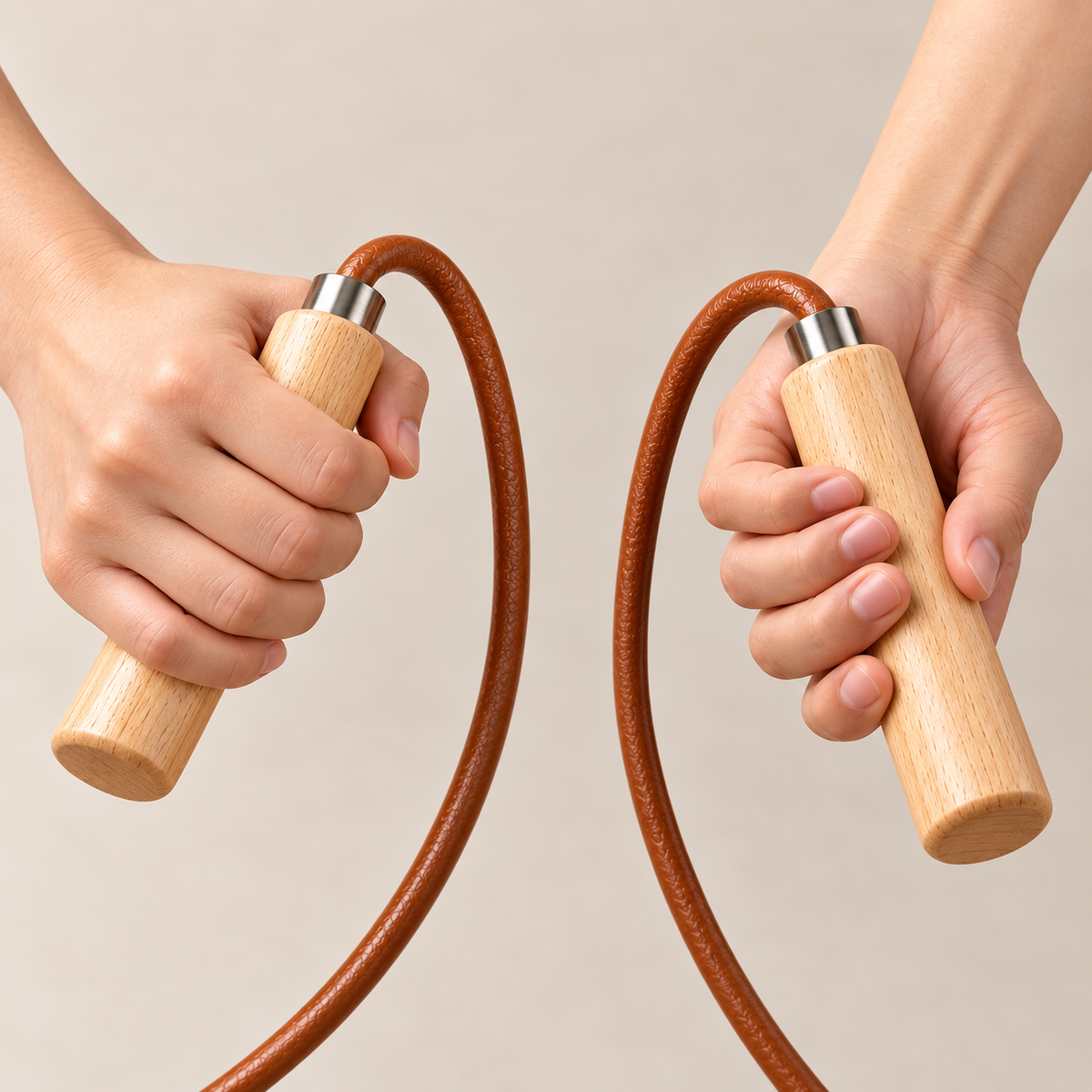 Natural Wood Handle Brown Jump Rope
