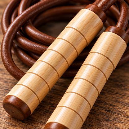 Natural Wood Handle Brown Jump Rope
